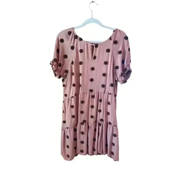 Blu Pepper Tiered Dress Orange Fuzzy Polka Dot Short Sleeve Women's Size Medium - Picture 3 of 7